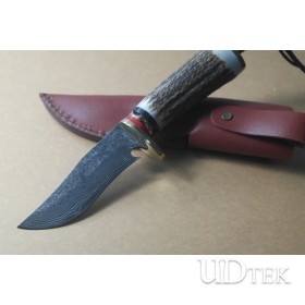 Damascus steel 100% hand made copper head antler handle collection self-defense fixed knife UD05089